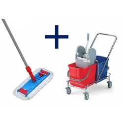 Zestaw: Kompletny mop 40cm Flipper + wózek porządkowy TOM 2x25l chrom